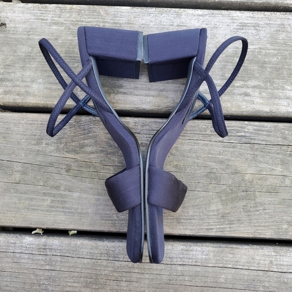Vintage 90s y2k Rachel Green Strappy Square Toe Chunky Heel Navy Blue Sandals 9 - Picture 3 of 7